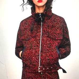 Zara Animal Print Jacquard Moto Style Bomber Jacket